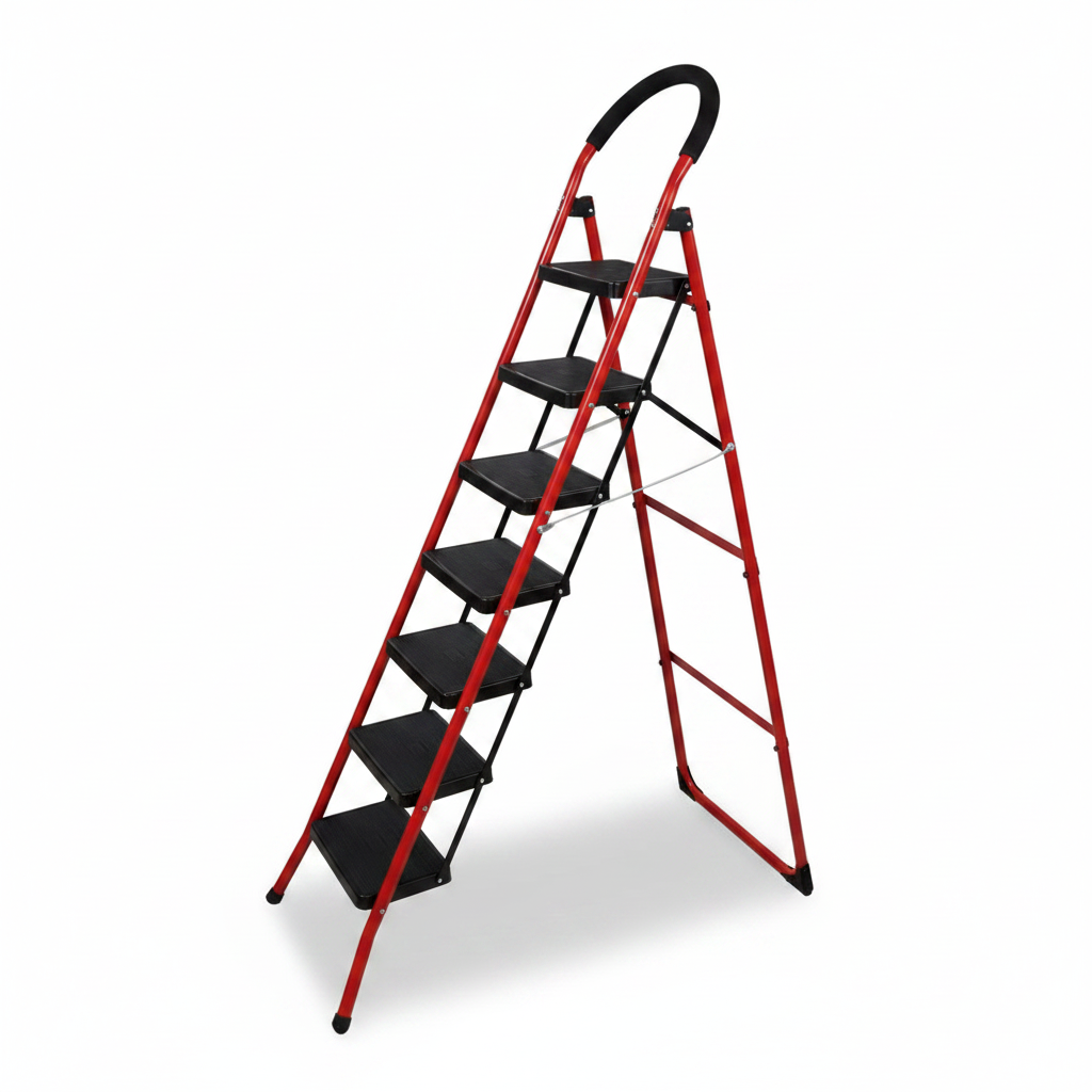 Escalera plegable hierro 6 escalones roja Vigore