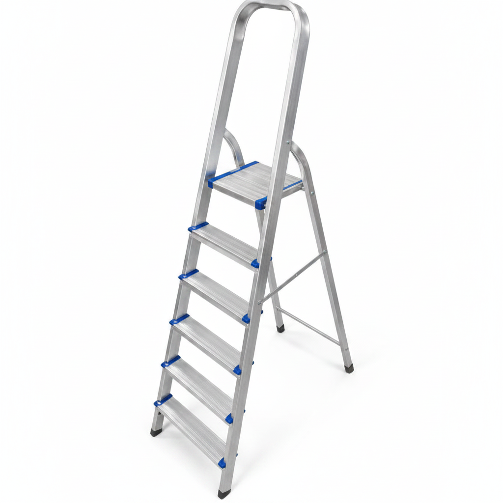 Escalera Vigore aluminio 6 escalones plegable fondo blanco