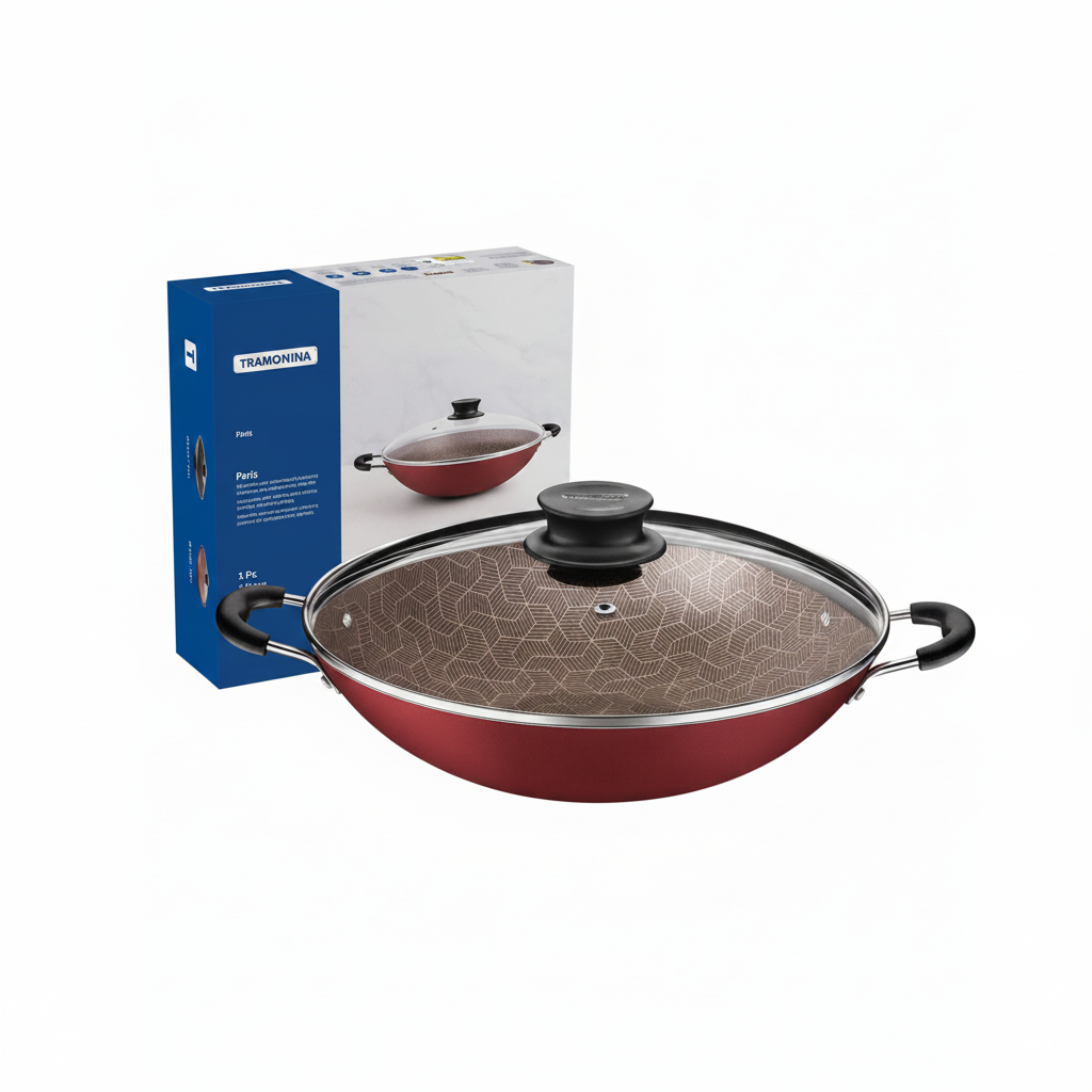 Wok Tramontina Paris con tapa 4.40 lts rojo borgoña antiadherente